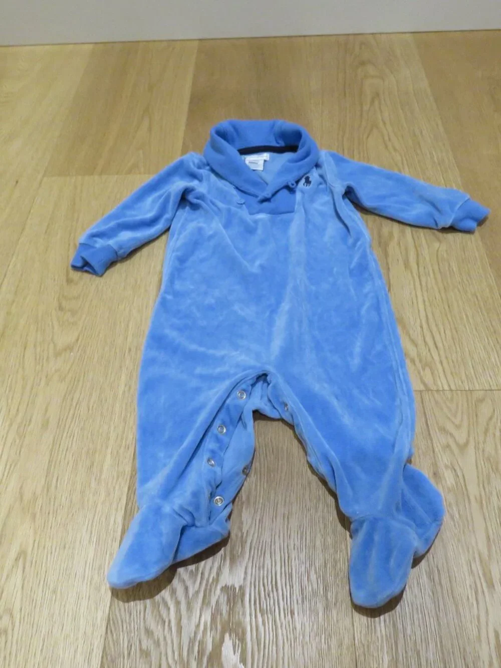 RALPH LAUREN Shawl Collar Baby Velour Footed Coverall Blue 6 Months Warm Winter
